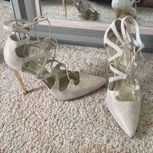Stuart Weitzman pale gold Cypria heels